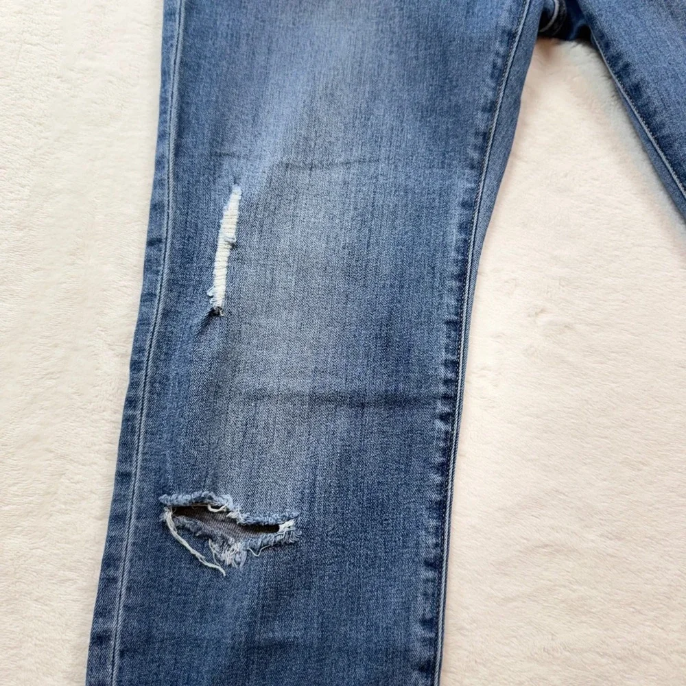 H&M Distressed Skinny Jeans Womens 8 Blue Good‎ Raw Hem Ripped Denim